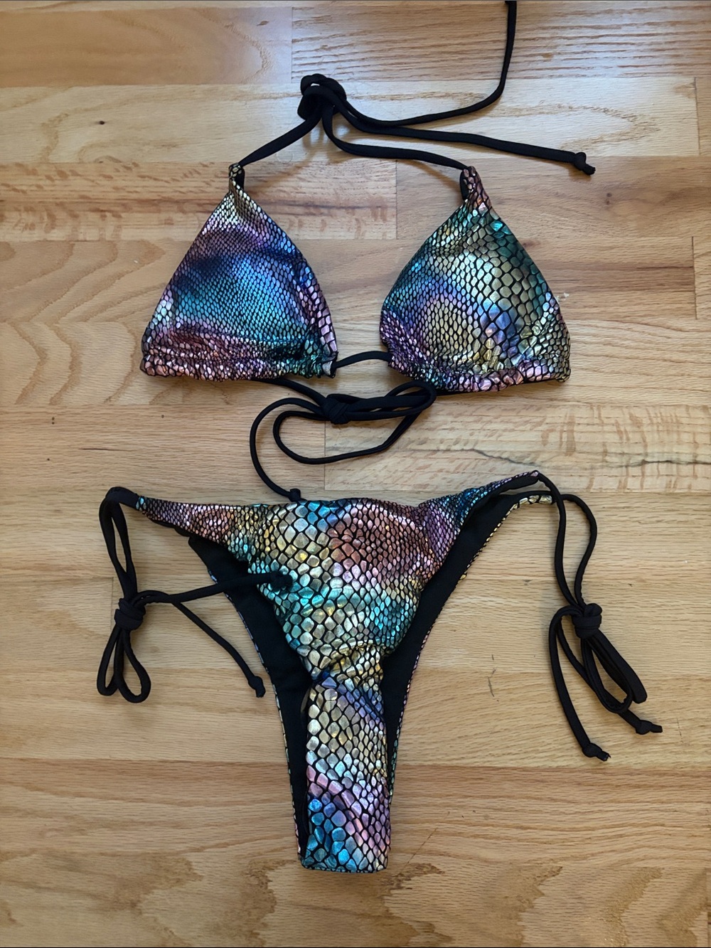 Boutique Metallic Iridescent Snake Print Two-Piece Bikini Set – Sizes Medium & L